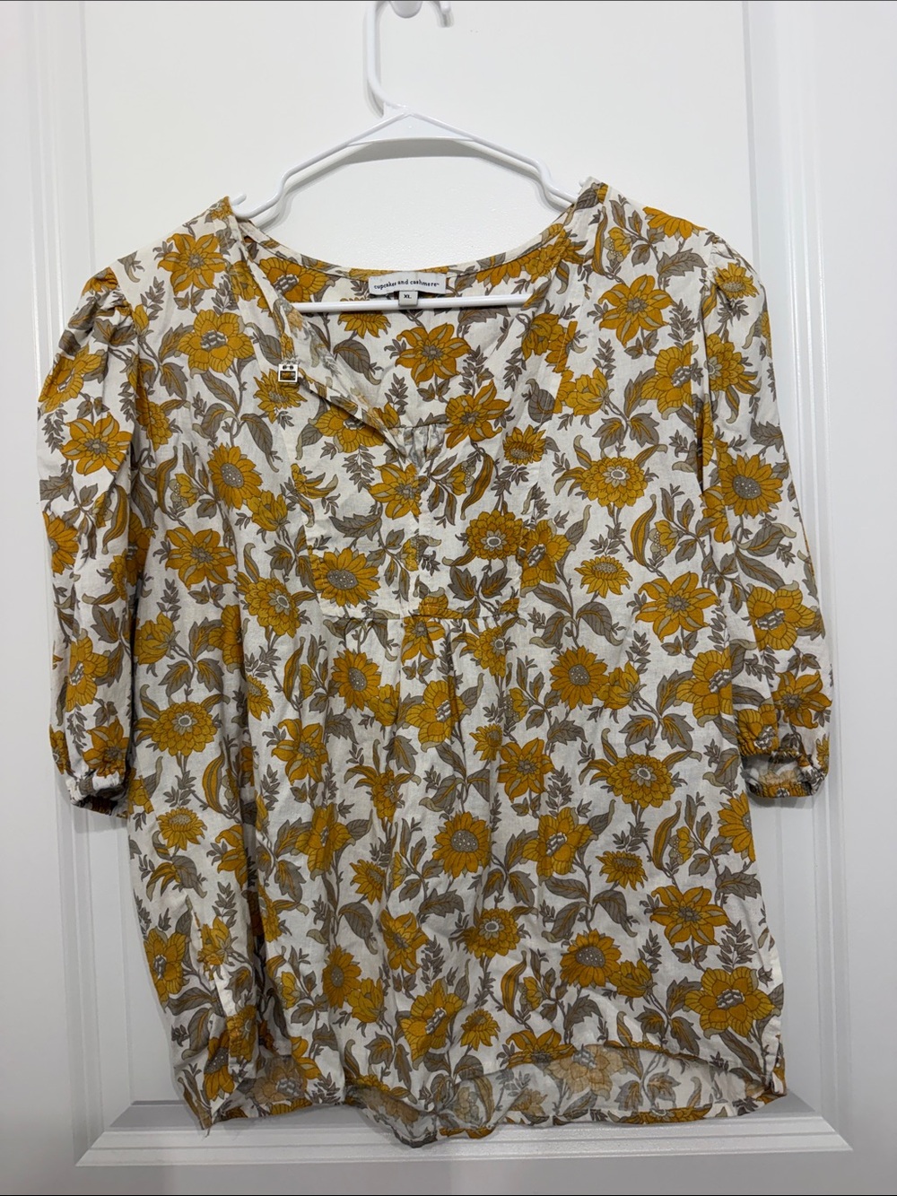 cupcakes & cashmere Yellow Floral Peasant Blouse